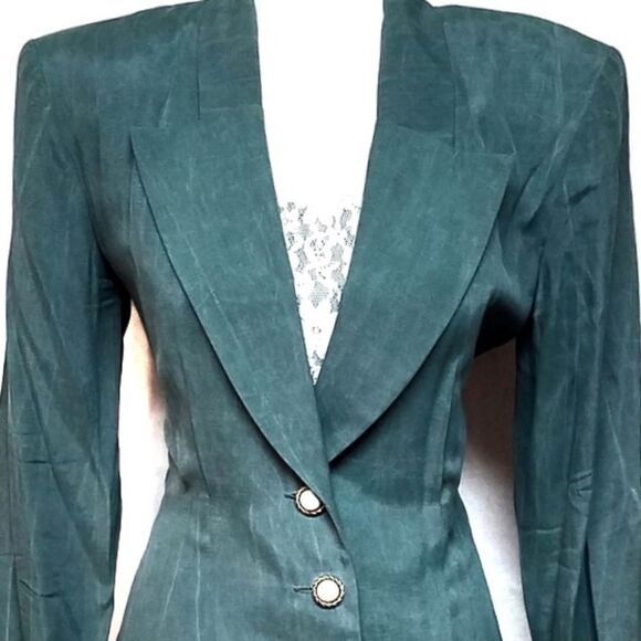 𝅺VINTAGE All That Jazz Green Power Suit Blazer - Picture 7 of 13